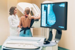 Woman getting a mammogram